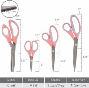 img 3 attached to Set Of 4 Titanium Softgrip Scissors - Perfect For Sewing, Arts, Crafts, And Office Use - Includes Pinking Scissors - Color: Pink
