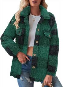 img 4 attached to MEROKEETY Women'S Sherpa Shacket: Fleece Plaid Button-Down Jacket With Lapel And Pockets