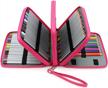 btsky colored pencil case holder - 160-pen capacity deluxe pu leather storage organizer with handle strap for school, college, office watercolor pencils organization (pink) logo