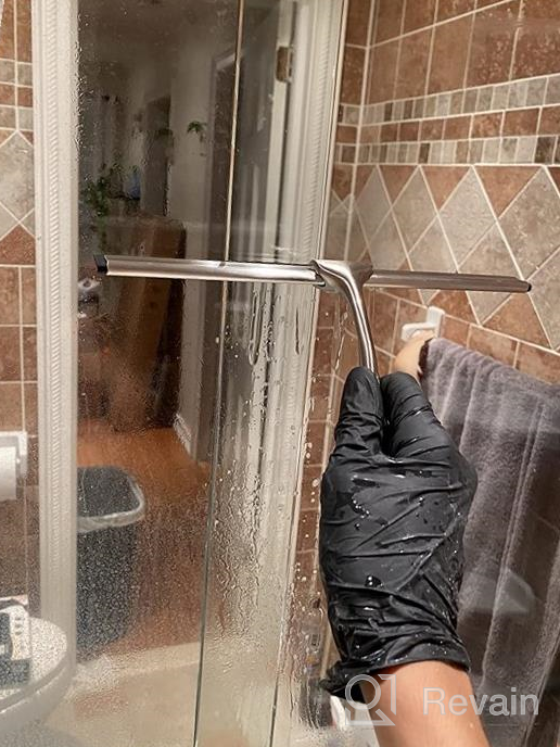 img 1 attached to 🚿 Leverloc Stainless Steel Shower Squeegee - 12 Inch with Suction Cup Hook Holder & Microfiber Cloth - Ideal for Glass Doors, Mirrors, Car Windows, and Bathrooms review by Kevin Hernandez