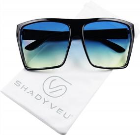 img 4 attached to Красочные большие солнцезащитные очки трапециевидной формы в стиле ретро с широкими градиентными линзами и модными квадратными блоками от ShadyVEU