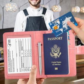 img 3 attached to ACdream Passport And Vaccine Card Holder Combo With RFID Blocking - Leather Travel Organizer For Men And Women - Light Pink - Includes CDC Vaccination Card Slot