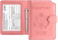 acdream passport and vaccine card holder combo with rfid blocking - leather travel organizer for men and women - light pink - includes cdc vaccination card slot logo