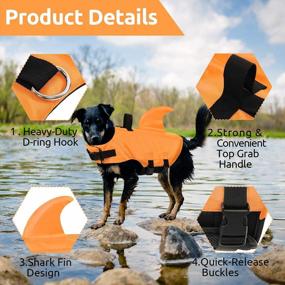 img 2 attached to Ripstop Dog Life Jacket With Shark Design - ASENKU Pet Floatation Vest For Water Safety During Beach, Pool And Boating Activities - Preserver Swimsuit In Orange Color, Size Small