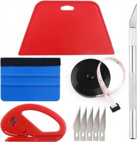 img 4 attached to Complete Wallpaper Smoothing Kit With Tape Measure, Red & Medium-Hardness Squeegees, Vinyl Cutter, And Replacement Blades - Ideal For Adhesive Paper Application And Window Decorating