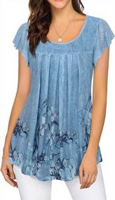 img 4 attached to Summer Floral Tops: Furnex Women'S Short Sleeve Tunic Shirt With Pleated Mesh Blouse