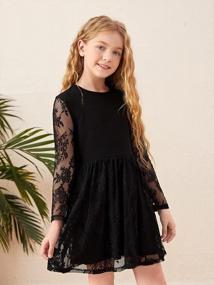 img 2 attached to Girl'S Floral Lace A Line Short Dress With Mesh Sleeves, Round Neck Keyhole Back