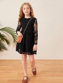 img 1 attached to Girl'S Floral Lace A Line Short Dress With Mesh Sleeves, Round Neck Keyhole Back