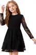girl's floral lace a line short dress with mesh sleeves, round neck keyhole back logo