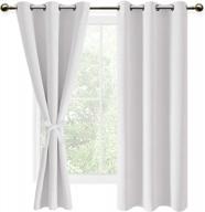 room darkening blackout curtains set with tiebacks - privacy grommet top window drapes for bedroom and living room, 42 x 63 inches, greyish white, pack of 2 panels logo
