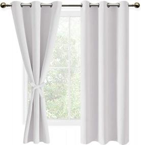 img 4 attached to Room Darkening Blackout Curtains Set With Tiebacks - Privacy Grommet Top Window Drapes For Bedroom And Living Room, 42 X 63 Inches, Greyish White, Pack Of 2 Panels
