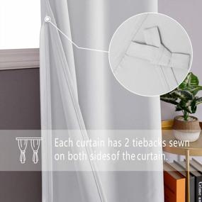 img 3 attached to Room Darkening Blackout Curtains Set With Tiebacks - Privacy Grommet Top Window Drapes For Bedroom And Living Room, 42 X 63 Inches, Greyish White, Pack Of 2 Panels