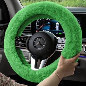 img 1 attached to 🚗 FH Group FH2016GREEN Universal Fit Doe16 Faux Rabbit Fur Cozy Green Steering Wheel Cover: Premium Protection for Cars, SUVs, Trucks, and Vans