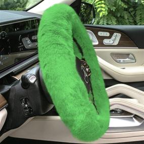 img 2 attached to 🚗 FH Group FH2016GREEN Universal Fit Doe16 Faux Rabbit Fur Cozy Green Steering Wheel Cover: Premium Protection for Cars, SUVs, Trucks, and Vans