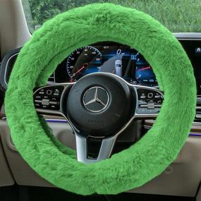 img 4 attached to 🚗 FH Group FH2016GREEN Universal Fit Doe16 Faux Rabbit Fur Cozy Green Steering Wheel Cover: Premium Protection for Cars, SUVs, Trucks, and Vans