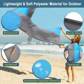 img 3 attached to Beach Blanket Sand Proof Oversized - Extra Large Sand Free Beach Blankets/Big Mat Waterproof For Family Outdoor Travel With 6 Stakes, 4 Corner 1 Pocket (Blue+Grey, L(108*85.2 Inch))