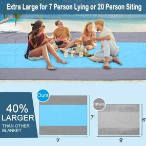 img 2 attached to Beach Blanket Sand Proof Oversized - Extra Large Sand Free Beach Blankets/Big Mat Waterproof For Family Outdoor Travel With 6 Stakes, 4 Corner 1 Pocket (Blue+Grey, L(108*85.2 Inch))
