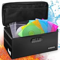 fireproof & water-resistant cd storage box with lock - holds up to 165 discs, collapsible & durable holder w/ lid - black logo
