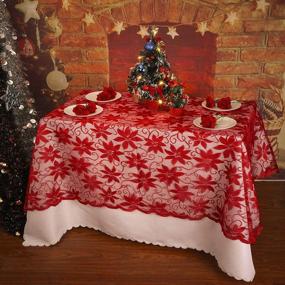img 4 attached to Red Christmas Tablecloth 60X83 With Lace Leaves Prints - Rectangle Holiday Table Fabric Cover