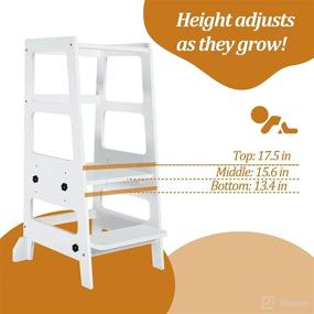 img 1 attached to Zytty Adjustable-Height Toddler Kitchen Helper Step Stool - White Wooden Toddler Tower Stool for Kids - Learning Tower Stool for Kitchen