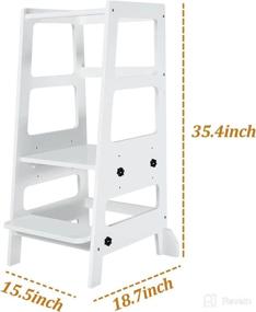 img 3 attached to Zytty Adjustable-Height Toddler Kitchen Helper Step Stool - White Wooden Toddler Tower Stool for Kids - Learning Tower Stool for Kitchen