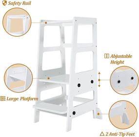img 2 attached to Zytty Adjustable-Height Toddler Kitchen Helper Step Stool - White Wooden Toddler Tower Stool for Kids - Learning Tower Stool for Kitchen