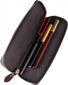 img 3 attached to Кожаный чехол для карандашей, держатель для перьевых ручек с застежкой-молнией для мужчин и женщин - Ancicraft (Coffee)