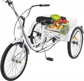 img 4 attached to White 20" Single Speed Tricycle Cruise Bike W/ Bell Brake System & Large Basket - Adult Recreation & Exercise