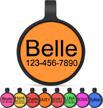 personalized silicone dog name tag with deep engraving and silencer - double sided customizable pet collar tag for dogs and cats, round shape in vibrant orange logo