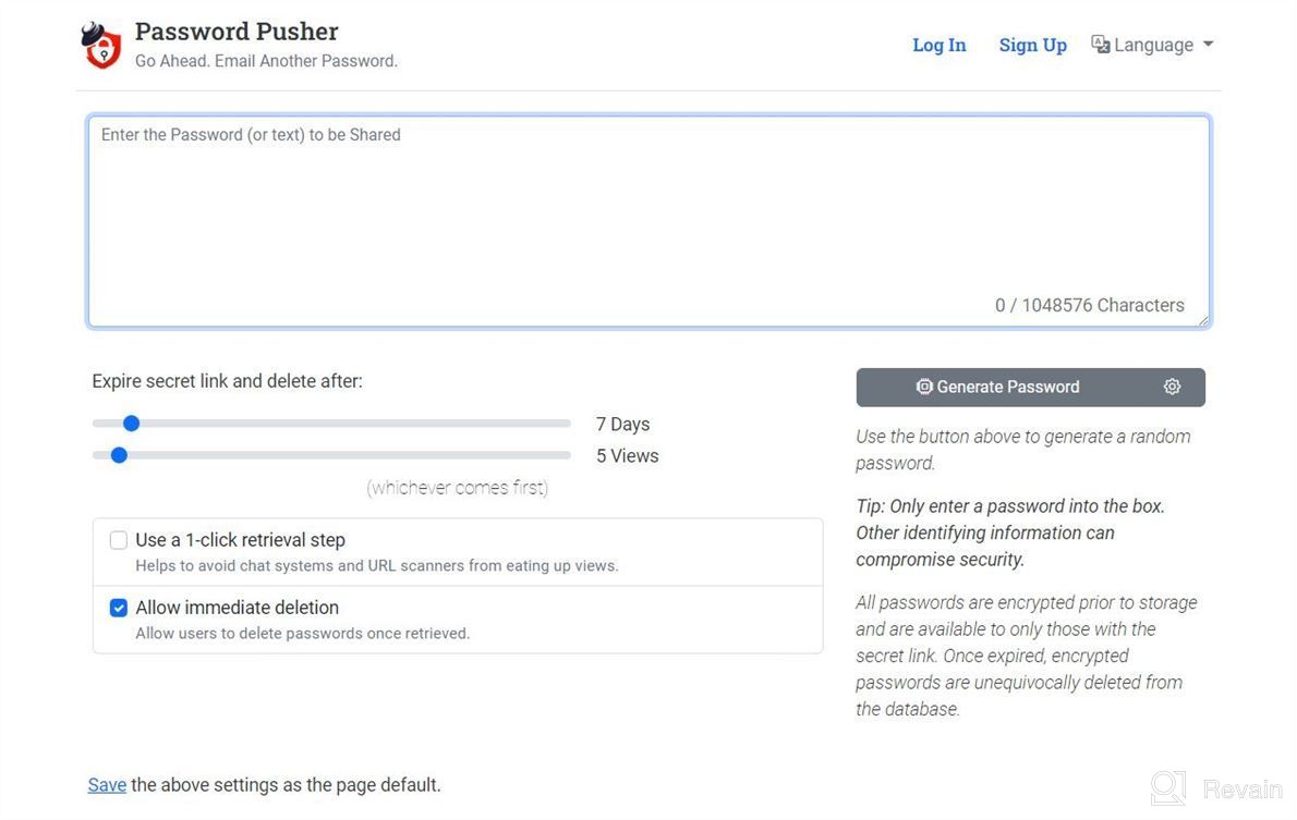 img 1 attached to PasswordPusher review by Darryel Tokarczyk