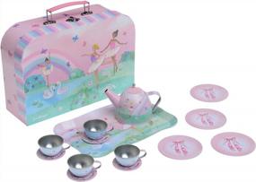 img 3 attached to Jewelkeeper Ballerina Pretend Tea Set - 15 Piece Girls Toy Tin With Carrying Case