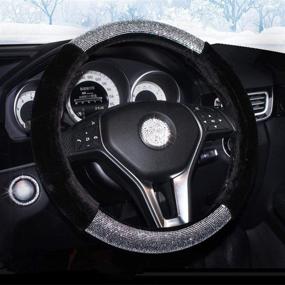 img 2 attached to 🖤 Black Diamond Plush Steering Wheel Cover with Sparkling Rhinestones, Universal 15-inch Soft Steering Wheel Covers for Women Men, Anti-Slip, Fluffy