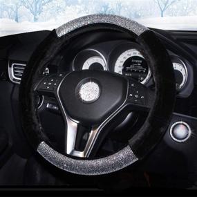 img 4 attached to 🖤 Black Diamond Plush Steering Wheel Cover with Sparkling Rhinestones, Universal 15-inch Soft Steering Wheel Covers for Women Men, Anti-Slip, Fluffy