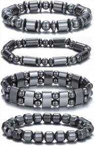 img 4 attached to Enhance Your Wellbeing With 4 Pcs Of Hematite Therapy Bracelet - Elastic Magnet Stone Beaded Bracelets For Stress & Anxiety Relief In Men And Women