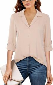 img 4 attached to Stylish And Comfortable: Furnex Women'S V Neck Chiffon Blouses With 3/4 Sleeves And Tunic Length
