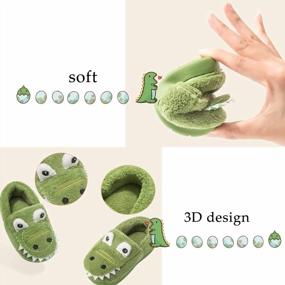 img 2 attached to Cozy Dinosaur House Slippers For Kids - Warm Fur Lined Indoor Shoes By JACKSHIBO