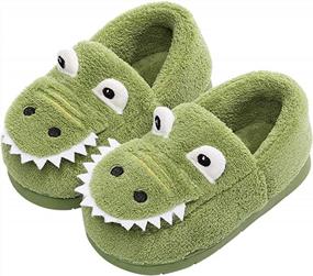 img 4 attached to Cozy Dinosaur House Slippers For Kids - Warm Fur Lined Indoor Shoes By JACKSHIBO