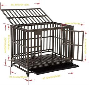 img 3 attached to SMONTER 38-Inch Heavy Duty Metal Dog Cage with Wheels, I Shape, Brown - Strong Pet Kennel Crate Playpen