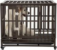 smonter 38-inch heavy duty metal dog cage with wheels, i shape, brown - strong pet kennel crate playpen logo