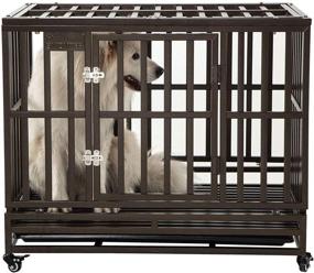 img 4 attached to SMONTER 38-Inch Heavy Duty Metal Dog Cage with Wheels, I Shape, Brown - Strong Pet Kennel Crate Playpen