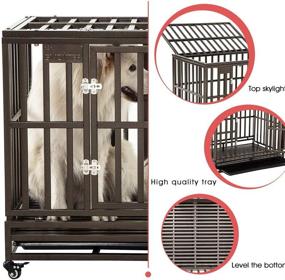 img 2 attached to SMONTER 38-Inch Heavy Duty Metal Dog Cage with Wheels, I Shape, Brown - Strong Pet Kennel Crate Playpen