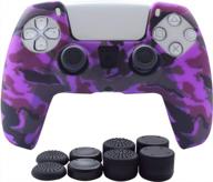 ps5 controller skin - hikfly non-slip silicone cover with 8 thumb grip caps (purple) for dualsense playstation 5 controllers logo