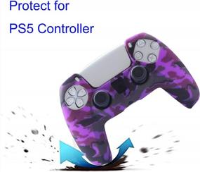 img 1 attached to Кожа контроллера PS5 - нескользящий силиконовый чехол Hikfly с 8 колпачками для больших пальцев (фиолетовый) для контроллеров DualSense Playstation 5