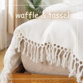 img 3 attached to Queen Cotton Waffle Weave Duvet Cover Set - Boho Reversible Knit Tassel Textured White Comforter Cover Farmhouse Soft Breathable All Season