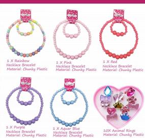 img 3 attached to IDOXE Baby Girl'S 17-Piece Value Set: Chunky Bubblegum Beaded Necklace, Bracelet, Cartoon Animal, Flower & Fruit Rings In Sparkling Jewelry Box - Perfect For Parties & Playtime!