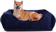 premium washable rectangle dog beds for small, medium, and large dogs - orthopedic puppy bed with non-slip bottom - breathable soft navy blue calming pet cuddler bed for indoor use logo