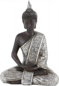img 3 attached to 6" Black Polystone Buddha Sculpture With Engraved Carvings And Relief Detailing - Deco 79