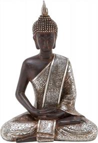 img 4 attached to 6" Black Polystone Buddha Sculpture With Engraved Carvings And Relief Detailing - Deco 79