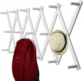 img 4 attached to Expandable Wooden Accordian Wall Hanger With 17 Peg Hooks For Coats, Hats And Caps - White Coat Rack And Hat Rack For Wall - Improved SEO