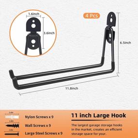 img 3 attached to Heavy Duty Garage Hook - 11 Inch Large Ladder Hooks For Hanging And Organizing Tools, Bikes, Folding Chairs, And More - Wall Mount Utility Hanger For Garden And Pool Equipment Storage By Sposuit